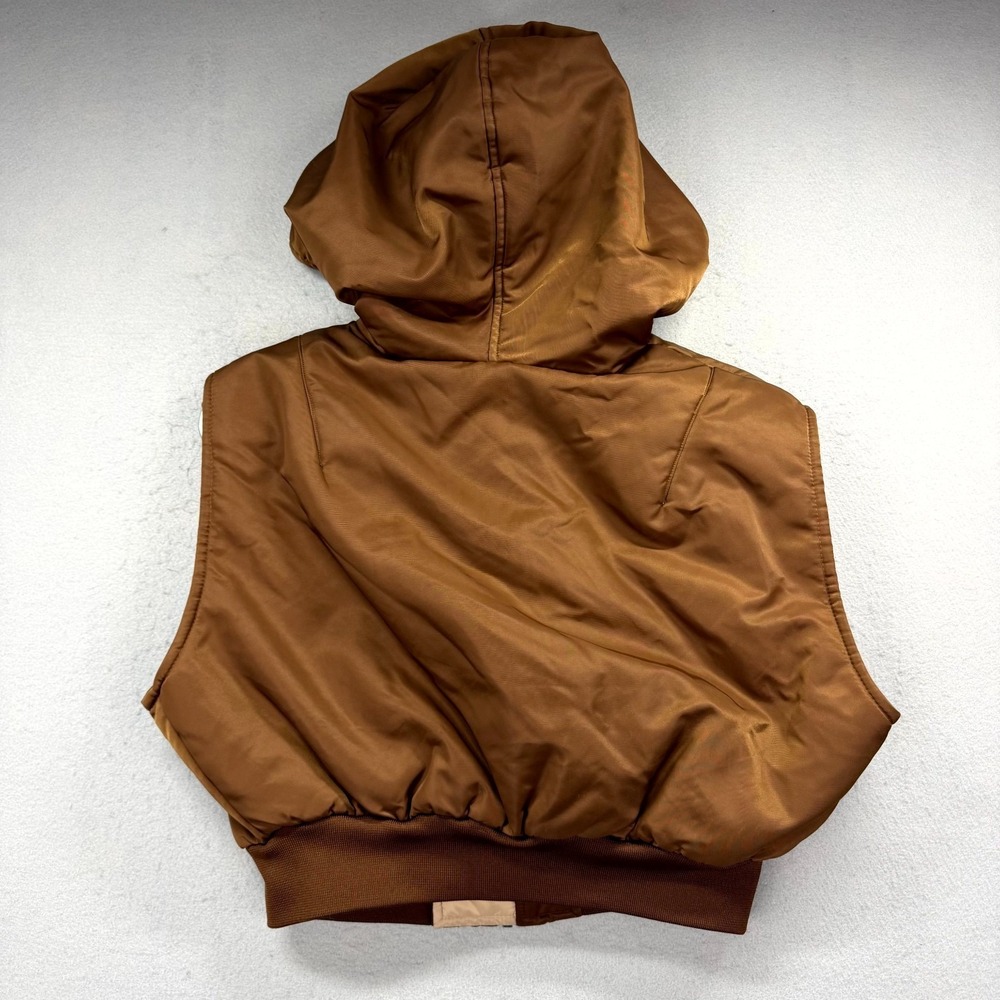 BDG Urban Outfitters Crop Hooded Vest Womens Medium Brown Snap Pockets Full Zip - Picture 2 of 7